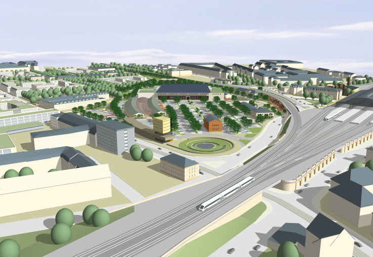 Neuplanung Visualisierung Blick über Bahndamm